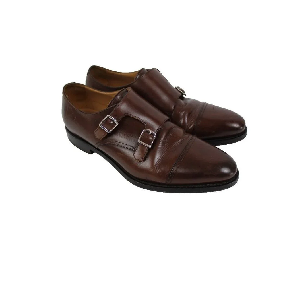 SuitSupply Brown Leather Double Monk Strap Dress Shoes Mens EU 43.5 US 9.5 10.5